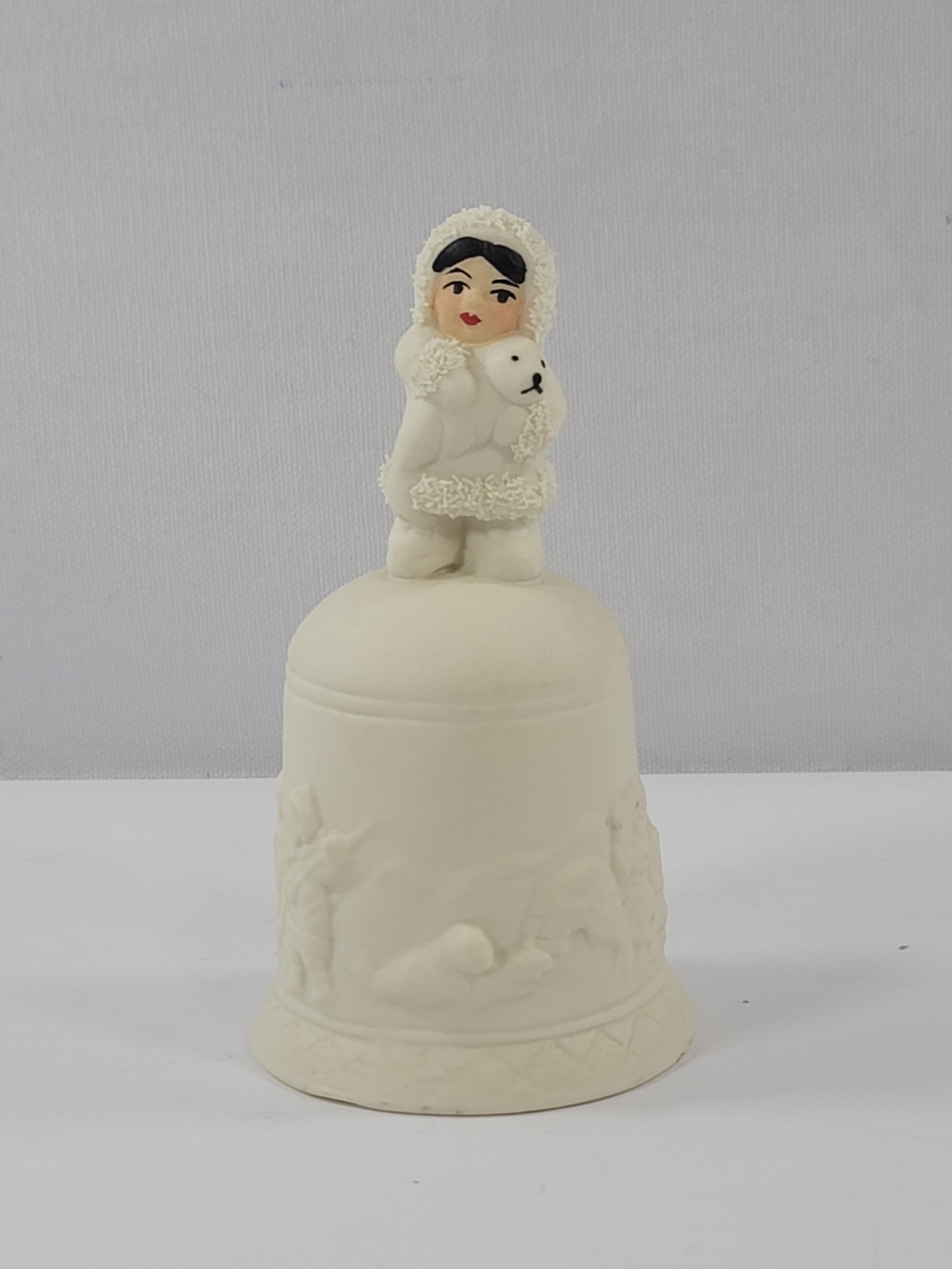 1990's Arctic Kids of Alaska Porcelain Bell Eskimo Child & Baby Seal Figurine